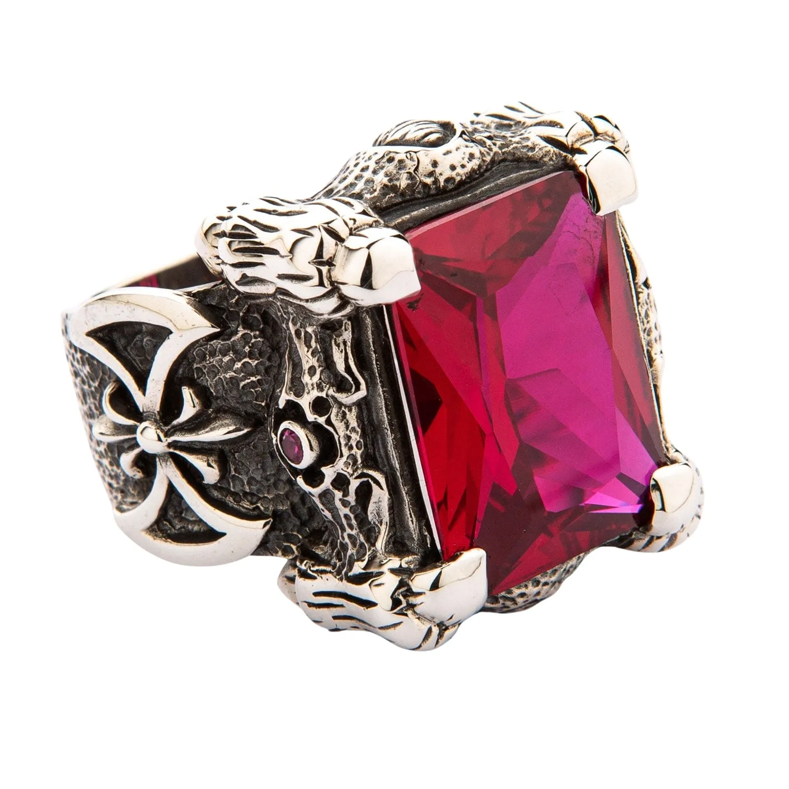 Red Ruby Dragon Claw Sterling Silver Men's Ring