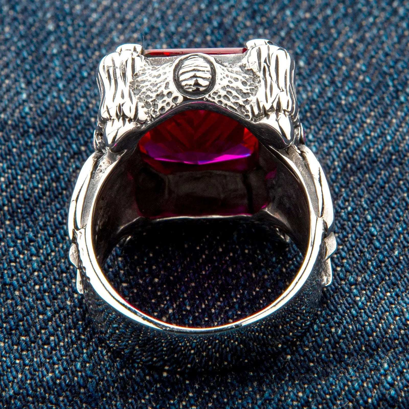 Red Ruby Dragon Claw Sterling Silver Men's Ring