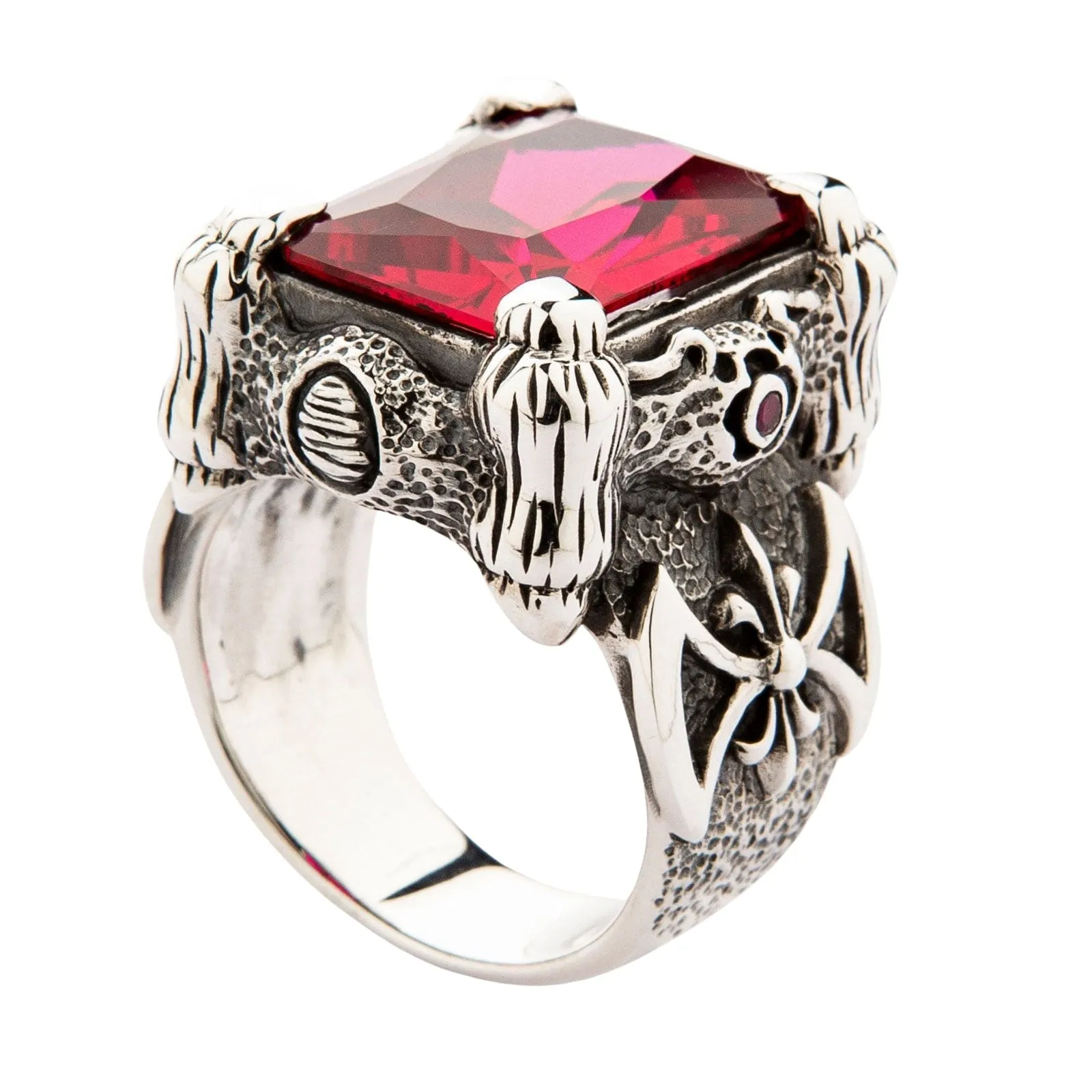 Red Ruby Dragon Claw Sterling Silver Men's Ring