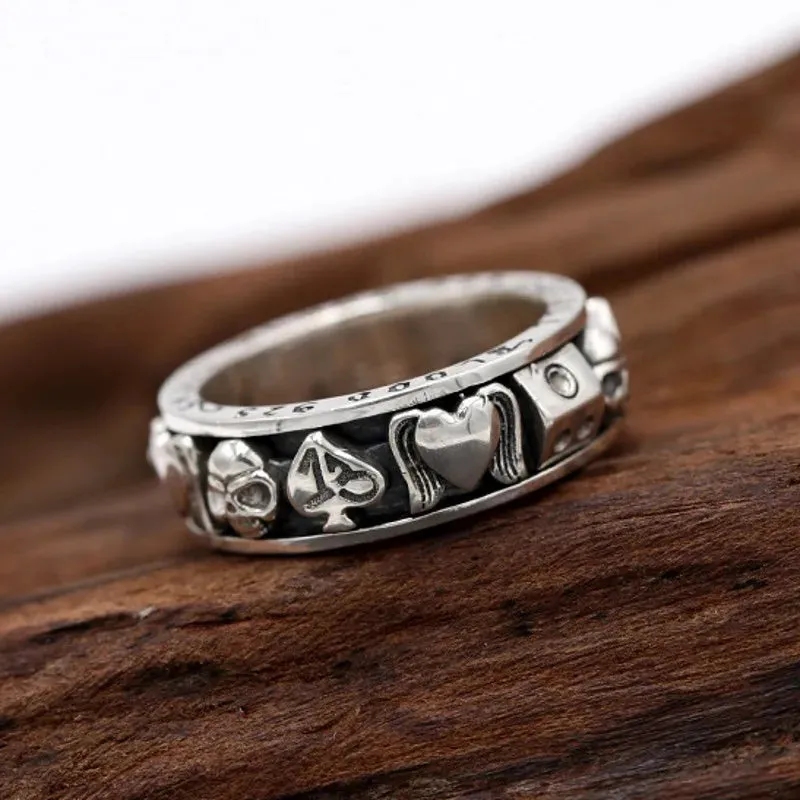 Retro Trend Skull Love Poker Rotatable Men's Band