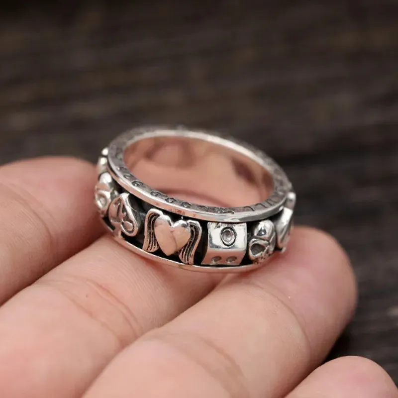 Retro Trend Skull Love Poker Rotatable Men's Band