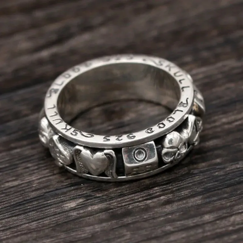 Retro Trend Skull Love Poker Rotatable Men's Band