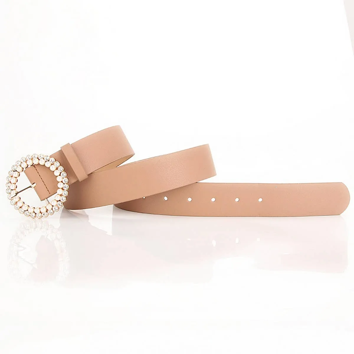 Rhinestone Pearl Belt Tan