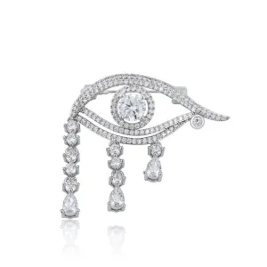 Rhodium Plated Diamond Eye Brooch