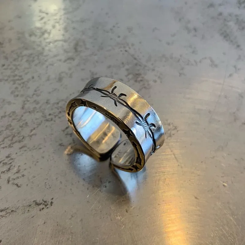 Ring Band with Barb Wire and Thorn pattern