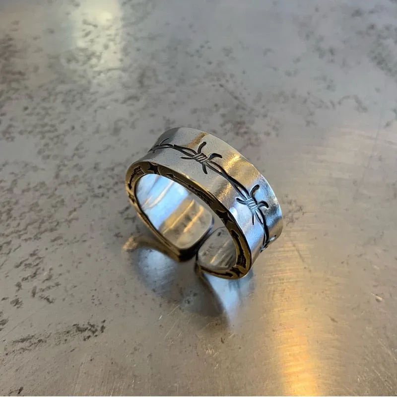 Ring Band with Barb Wire and Thorn pattern