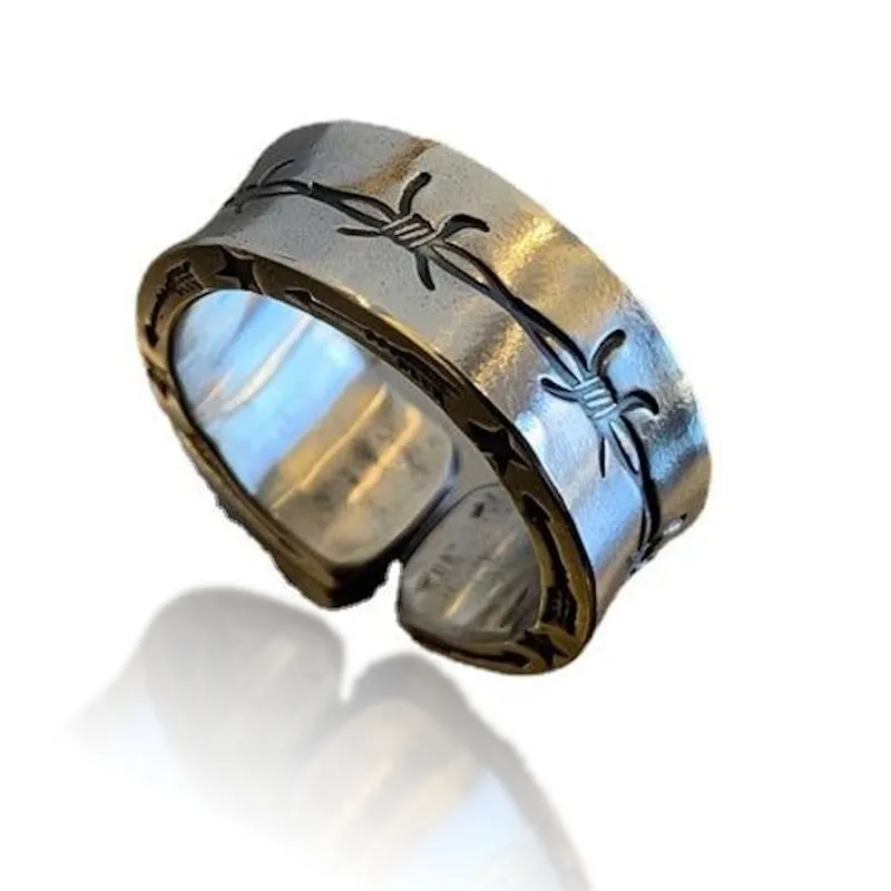 Ring Band with Barb Wire and Thorn pattern