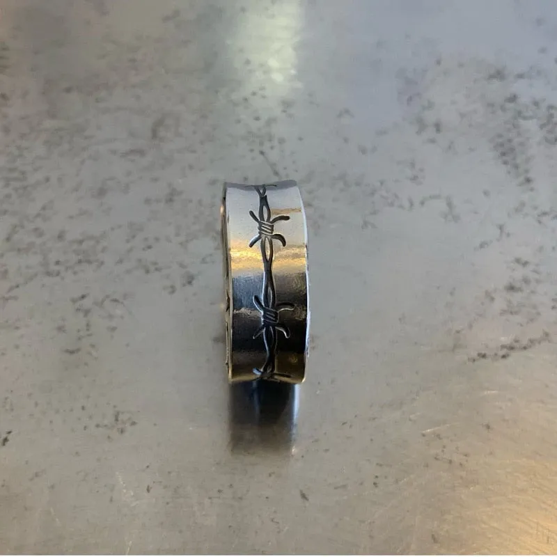 Ring Band with Barb Wire and Thorn pattern