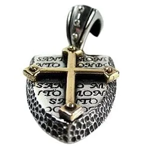 Rocker Cross Shield Sterling Silver Men's Pendant