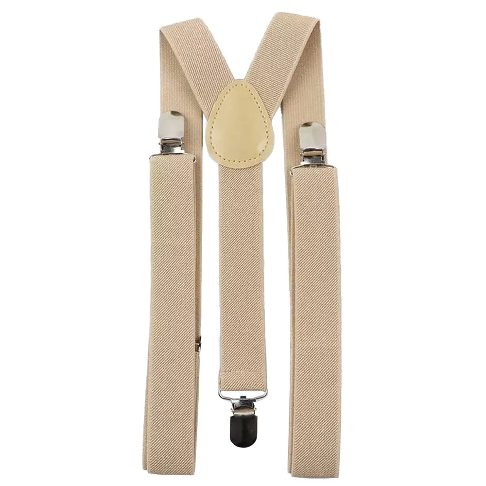 Rose Dusty Pink Cotton Tie, Pocket Square and Beige Braces Set
