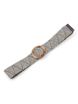 Round Buckle Woven Design Elastic Belt - Black & White - FD ⚡