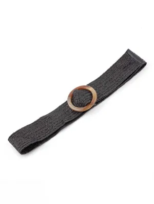 Round Buckle Woven Design Elastic Belt  - Black - FD ⚡