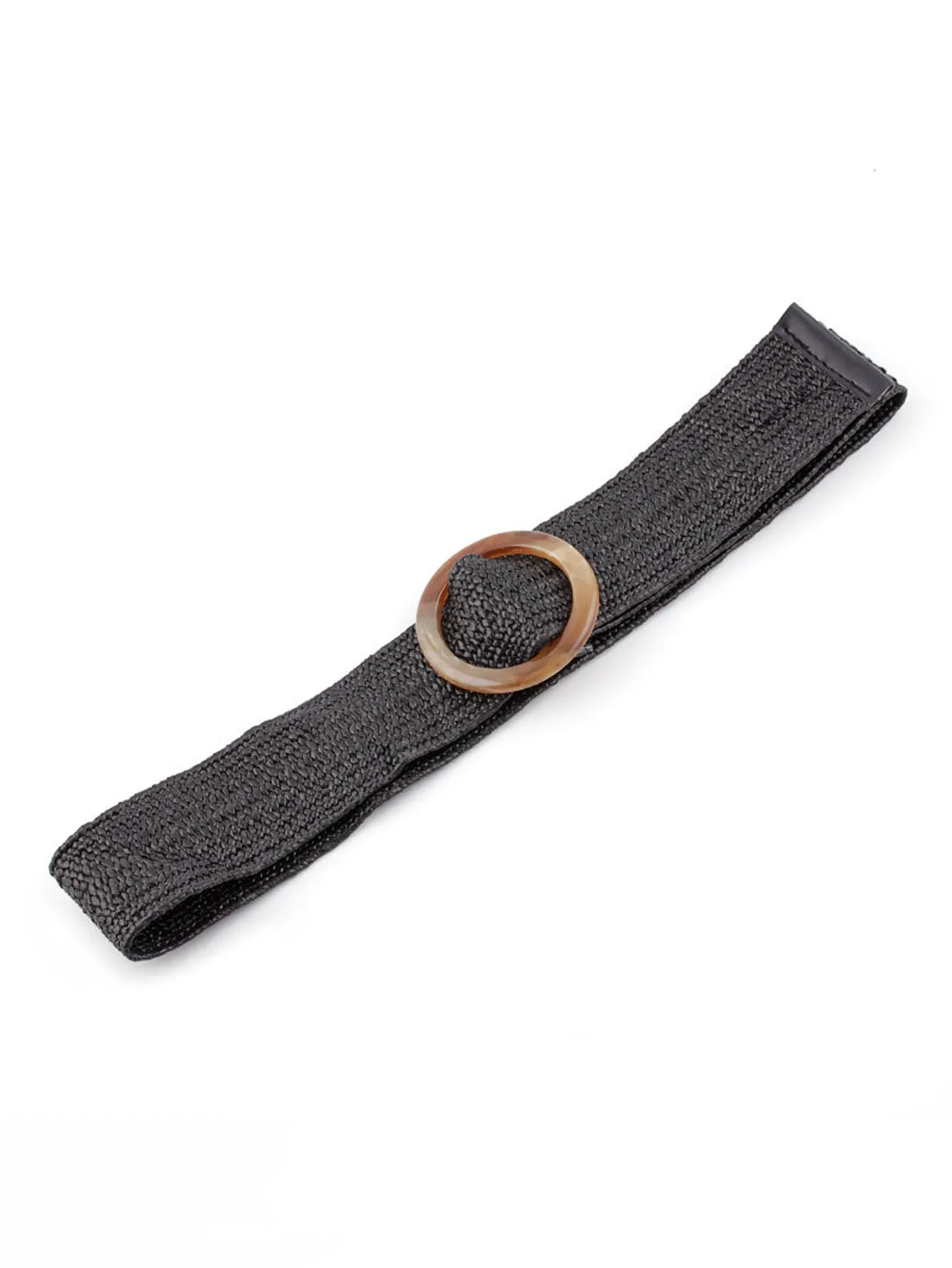 Round Buckle Woven Design Elastic Belt  - Black - FD ⚡