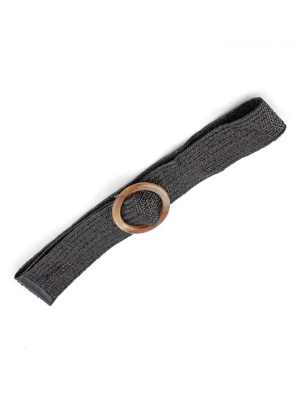 Round Buckle Woven Design Elastic Belt  - Black - FD ⚡