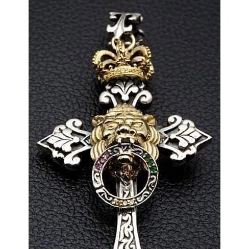 Royal Crown Lion Cross Sterling Silver Men's Pendant