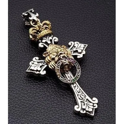 Royal Crown Lion Cross Sterling Silver Men's Pendant