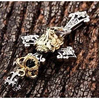 Royal Crown Lion Cross Sterling Silver Men's Pendant