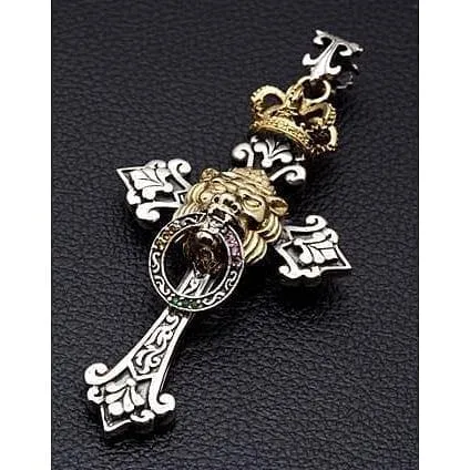 Royal Crown Lion Cross Sterling Silver Men's Pendant