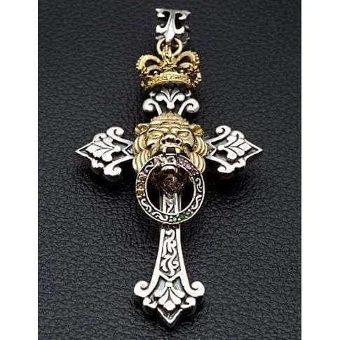 Royal Crown Lion Cross Sterling Silver Men's Pendant