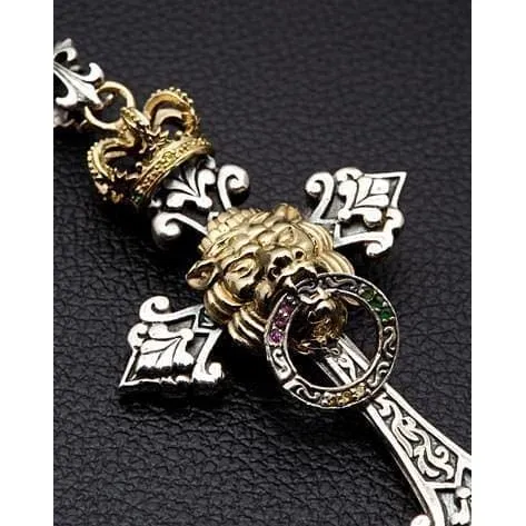 Royal Crown Lion Cross Sterling Silver Men's Pendant