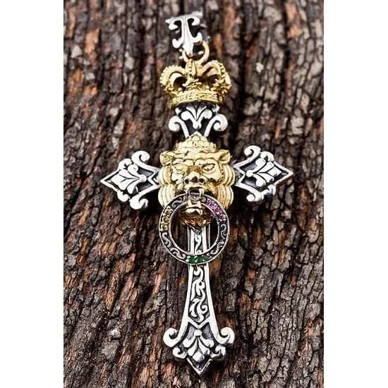 Royal Crown Lion Cross Sterling Silver Men's Pendant