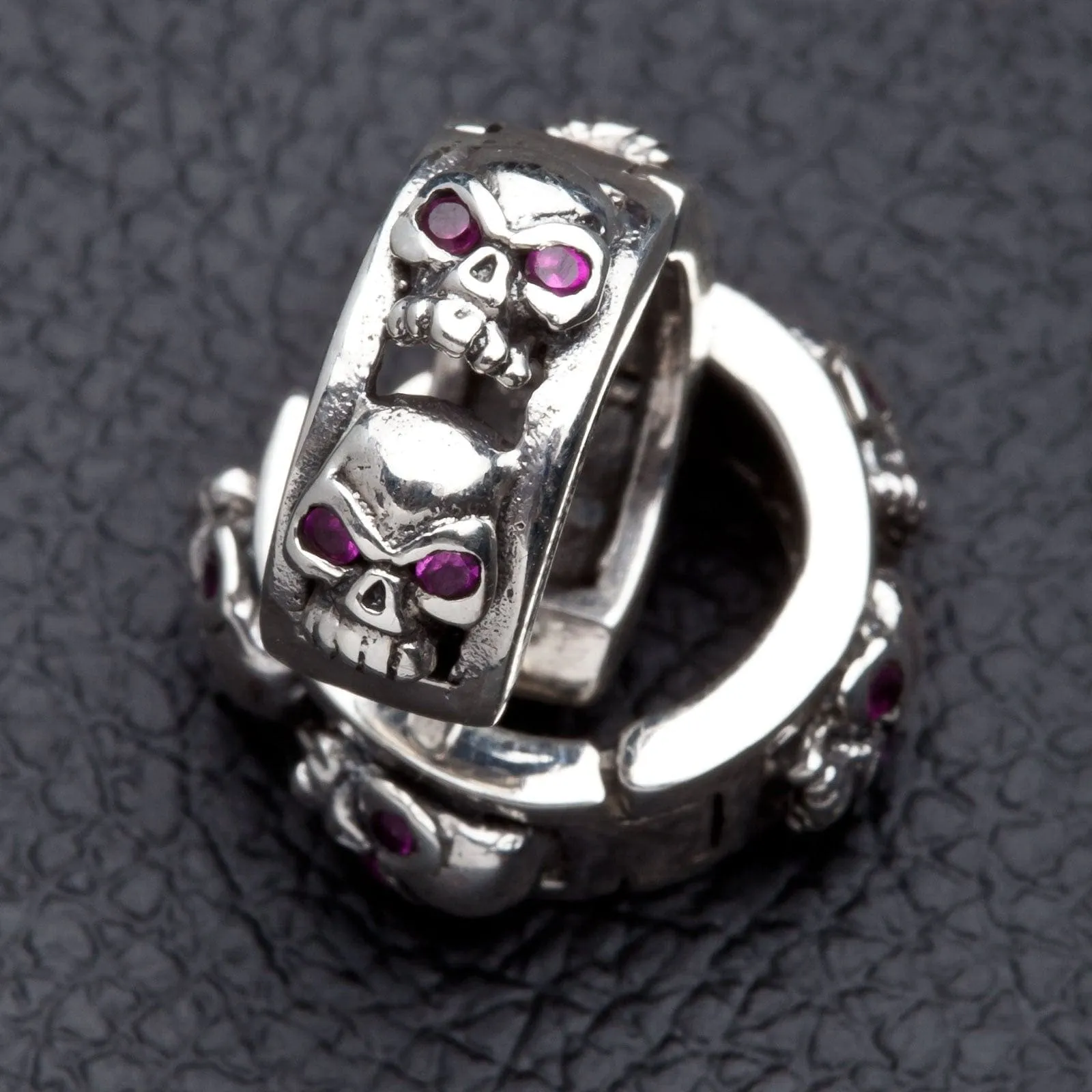 Ruby Skull Sterling Silver Hoop Men's Earrings
