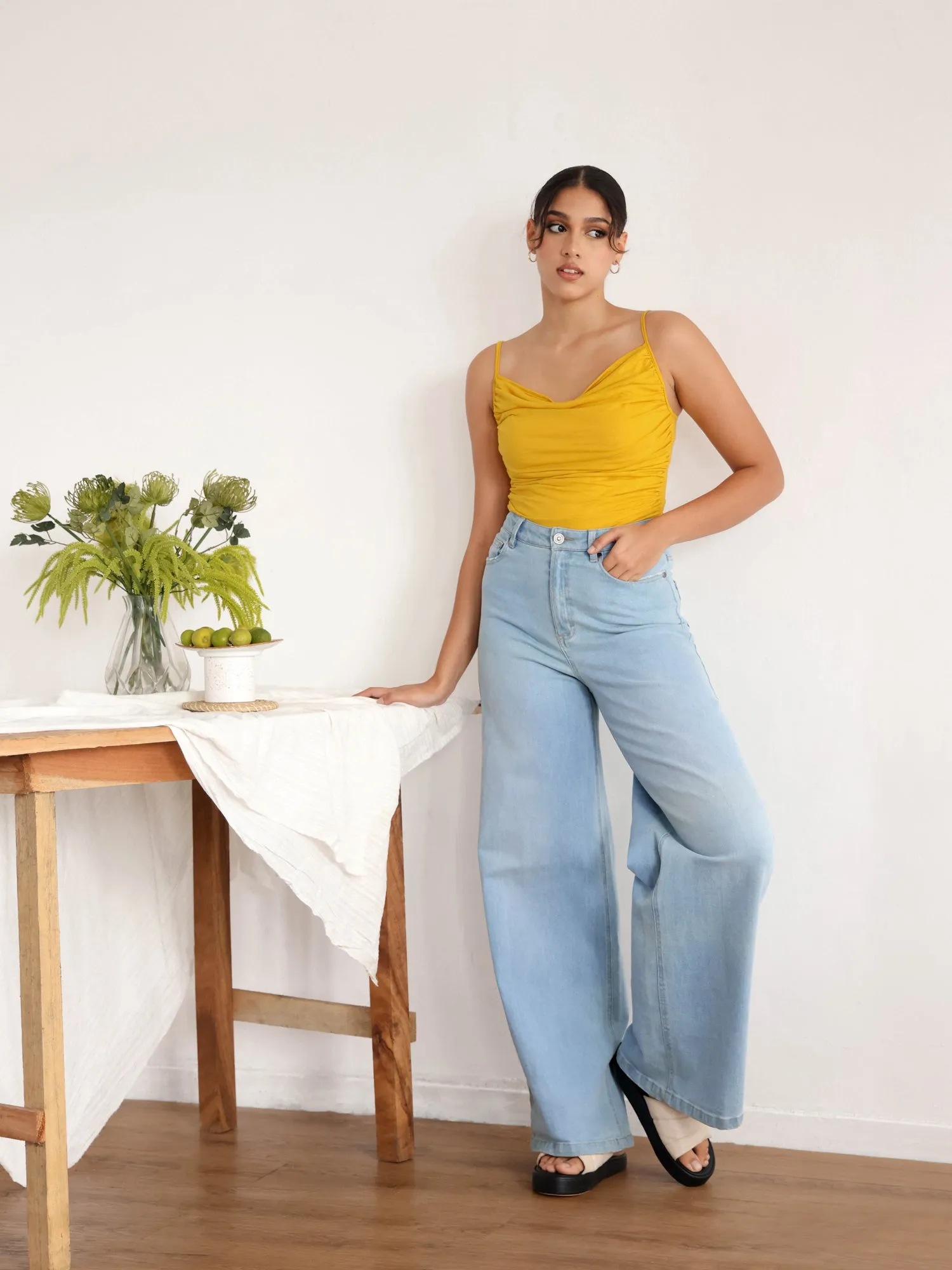 Ruched Detail Cowl Neck Body Suit
