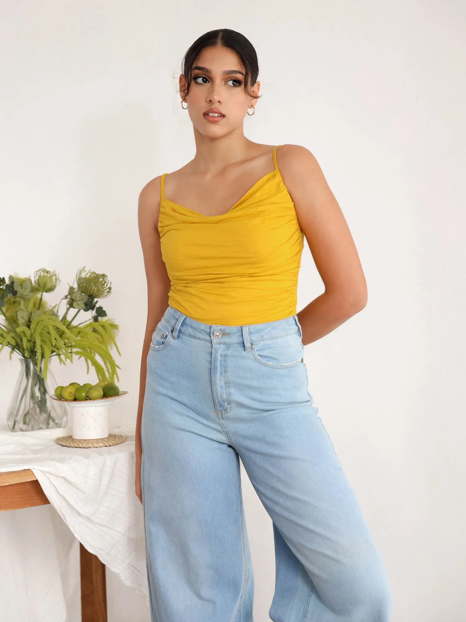 Ruched Detail Cowl Neck Body Suit
