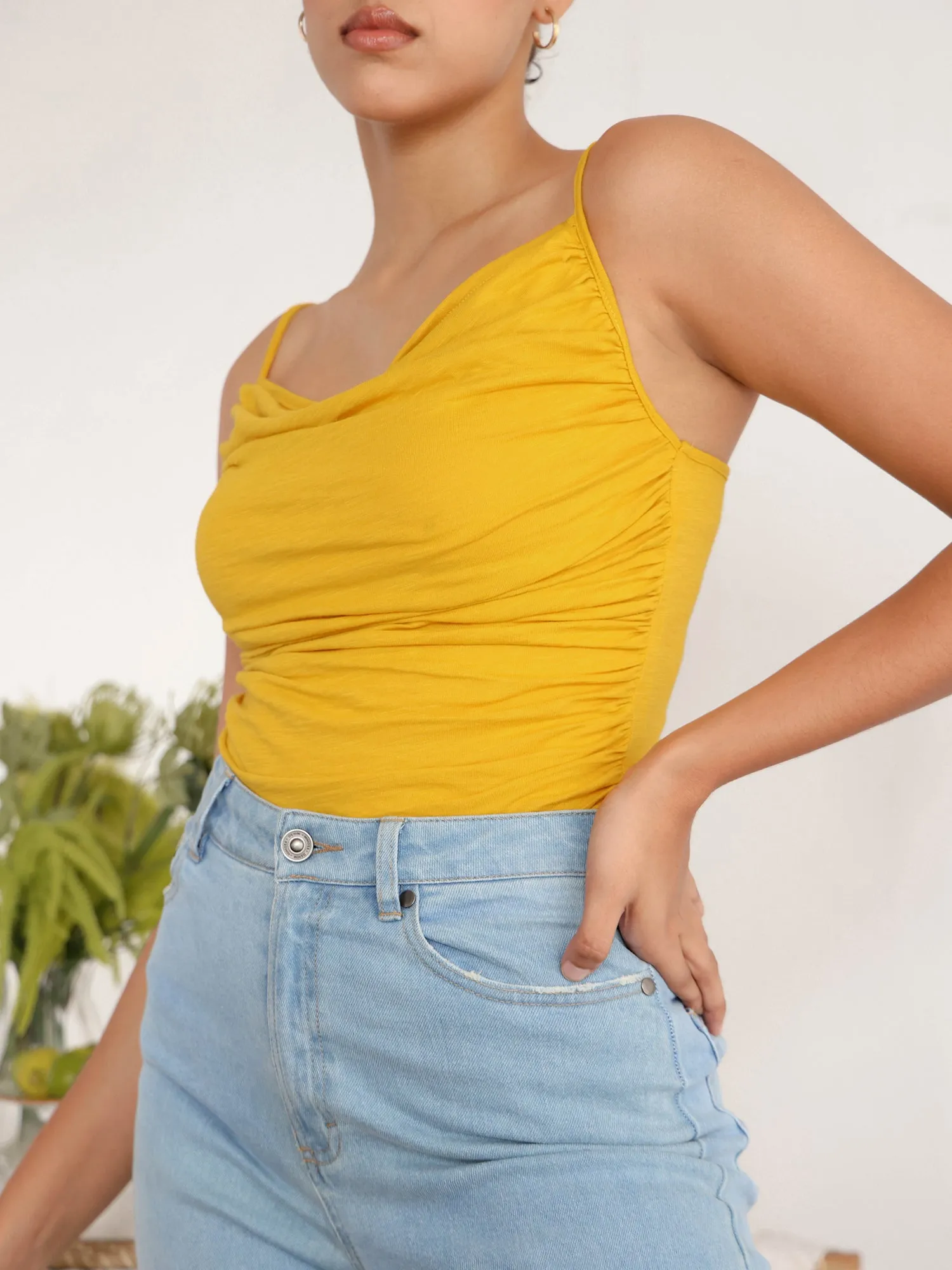 Ruched Detail Cowl Neck Body Suit