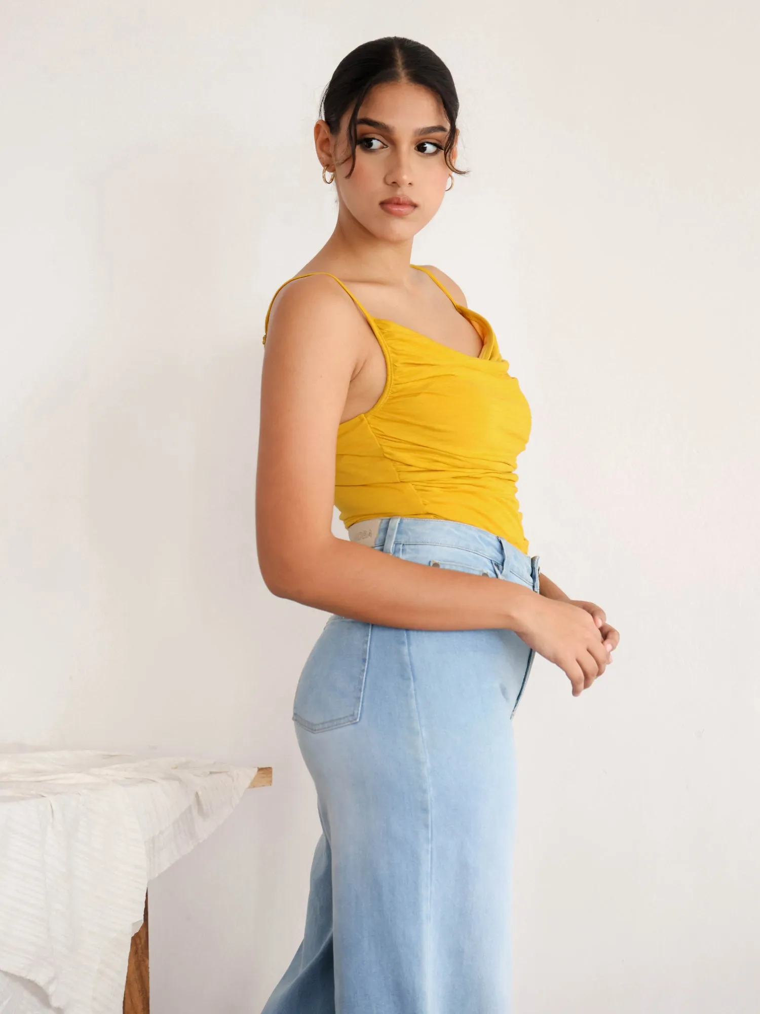 Ruched Detail Cowl Neck Body Suit