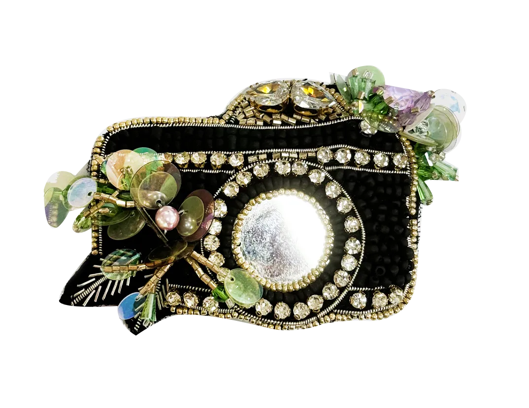 Sahi London - Pop Art Black Silver Camera Brooch