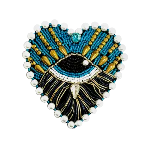 Sahi London - Pop Art Turquoise Heart Eye Brooch
