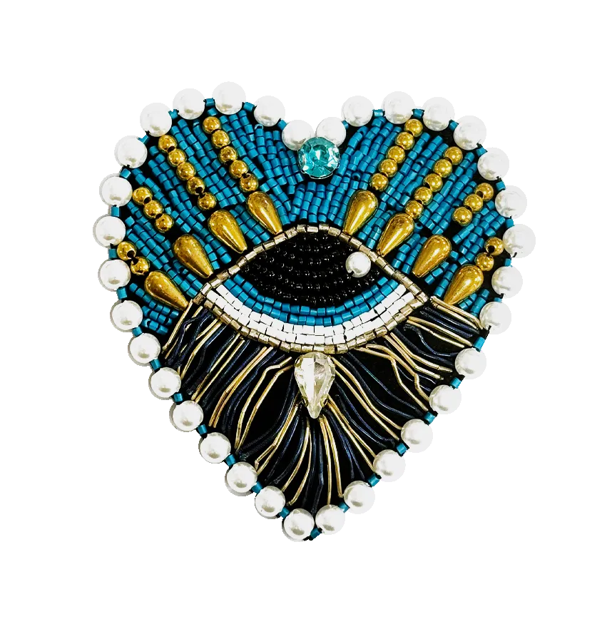 Sahi London - Pop Art Turquoise Heart Eye Brooch