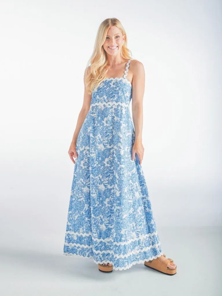 Scalloped Maxi Dress by Simply Southern - Blue Vintage