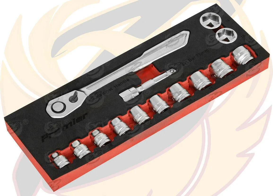SEALEY 14PCS 3/8" DRIVE 6 POINT 90 TOOTH LOW PROFILE SOCKET SET 8MM - 19MM