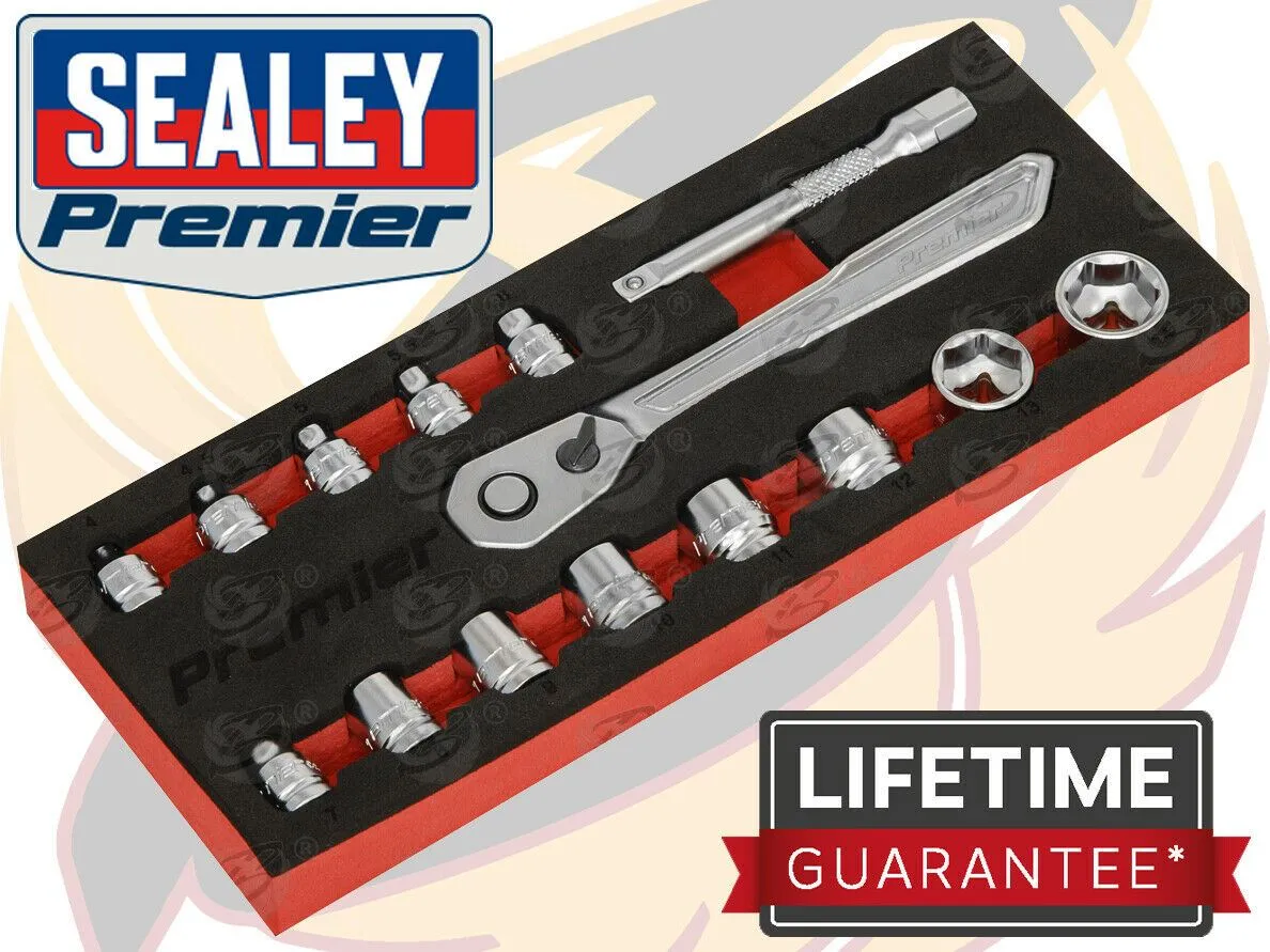 SEALEY 15PCS 1/4" DRIVE 6 POINT 90 TOOTH  LOW PROFILE SOCKET SET 4MM - 14MM