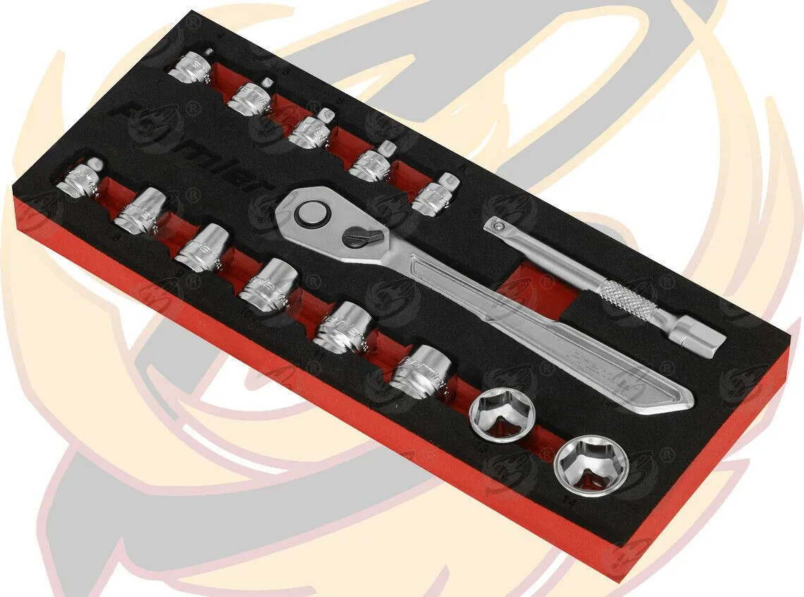 SEALEY 15PCS 1/4" DRIVE 6 POINT 90 TOOTH  LOW PROFILE SOCKET SET 4MM - 14MM