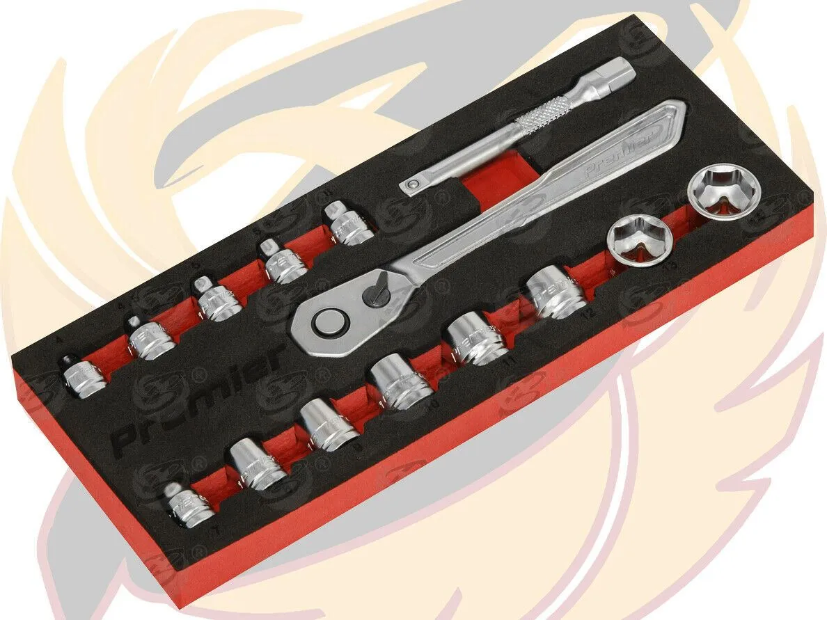 SEALEY 15PCS 1/4" DRIVE 6 POINT 90 TOOTH  LOW PROFILE SOCKET SET 4MM - 14MM