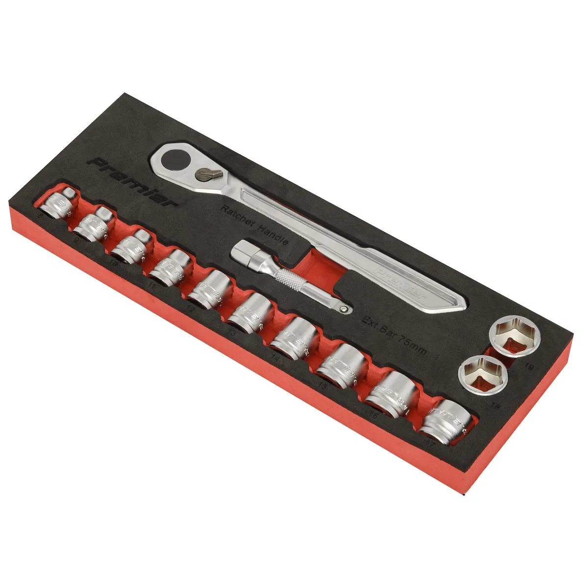 Sealey Premier Low Profile Socket Set 14 Piece 3/8" Drive Metric 8-19mm in EVA Foam