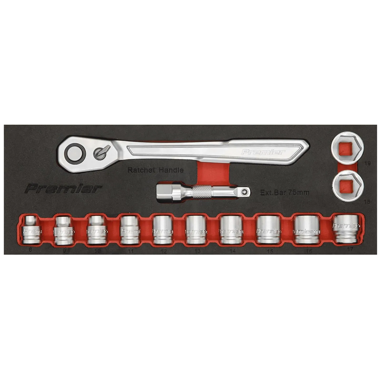 Sealey Premier Low Profile Socket Set 14 Piece 3/8" Drive Metric 8-19mm in EVA Foam