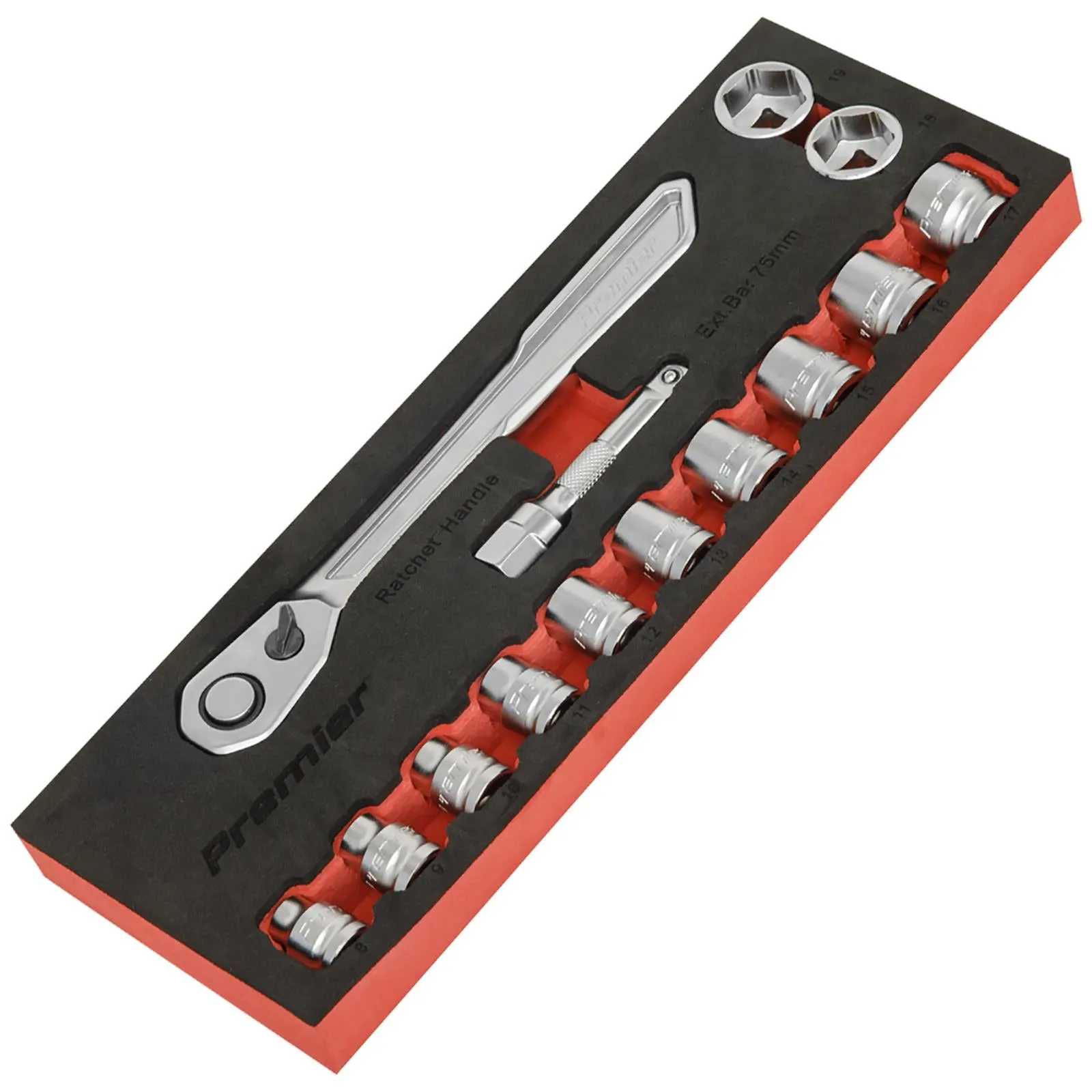 Sealey Premier Low Profile Socket Set 14 Piece 3/8" Drive Metric 8-19mm in EVA Foam