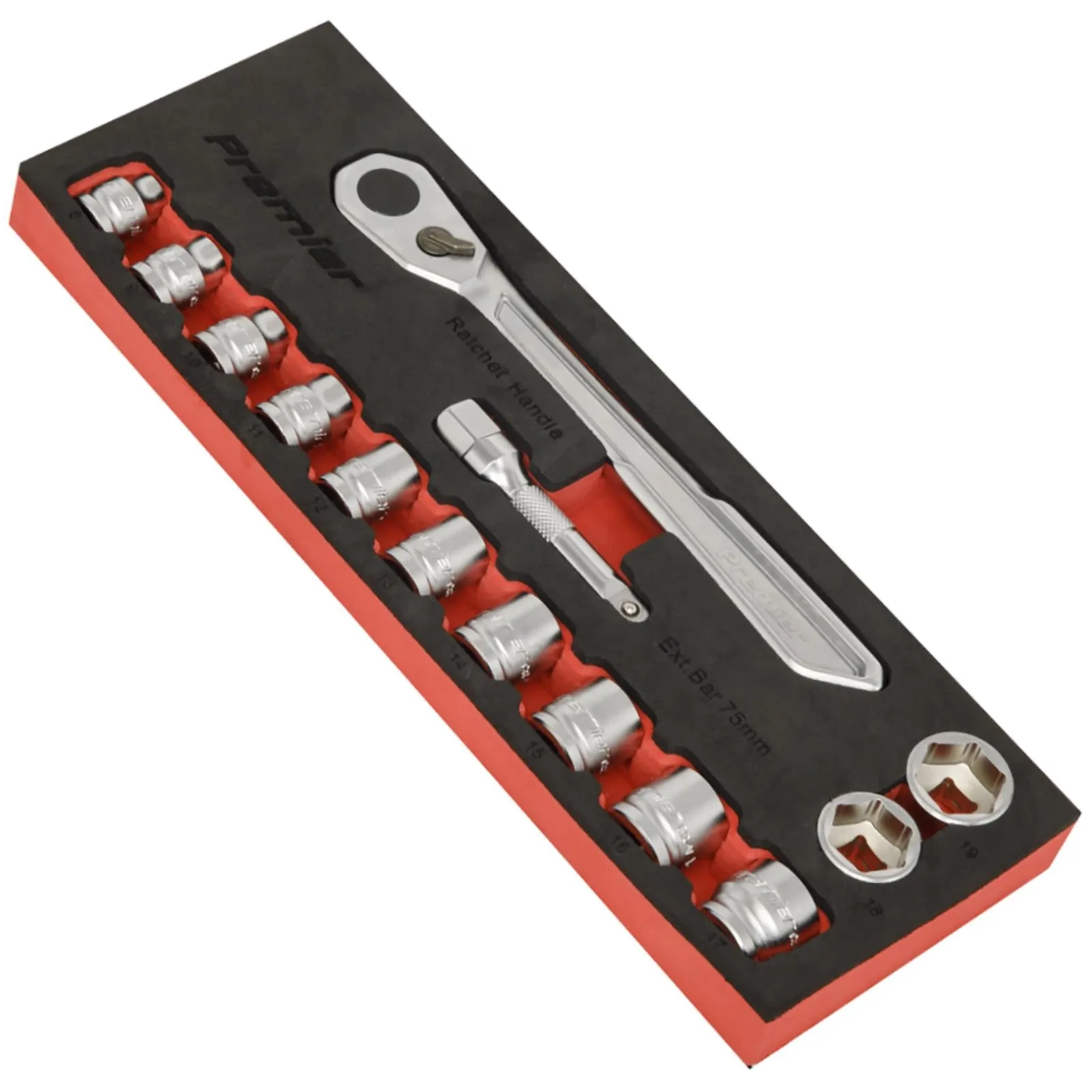 Sealey Premier Low Profile Socket Set 14 Piece 3/8" Drive Metric 8-19mm in EVA Foam