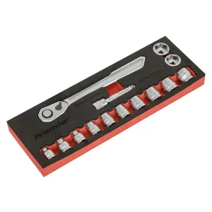Sealey Premier Low Profile Socket Set 14 Piece 3/8" Drive Metric 8-19mm in EVA Foam