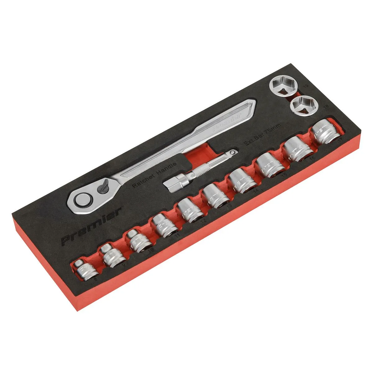 Sealey Premier Low Profile Socket Set 14 Piece 3/8" Drive Metric 8-19mm in EVA Foam