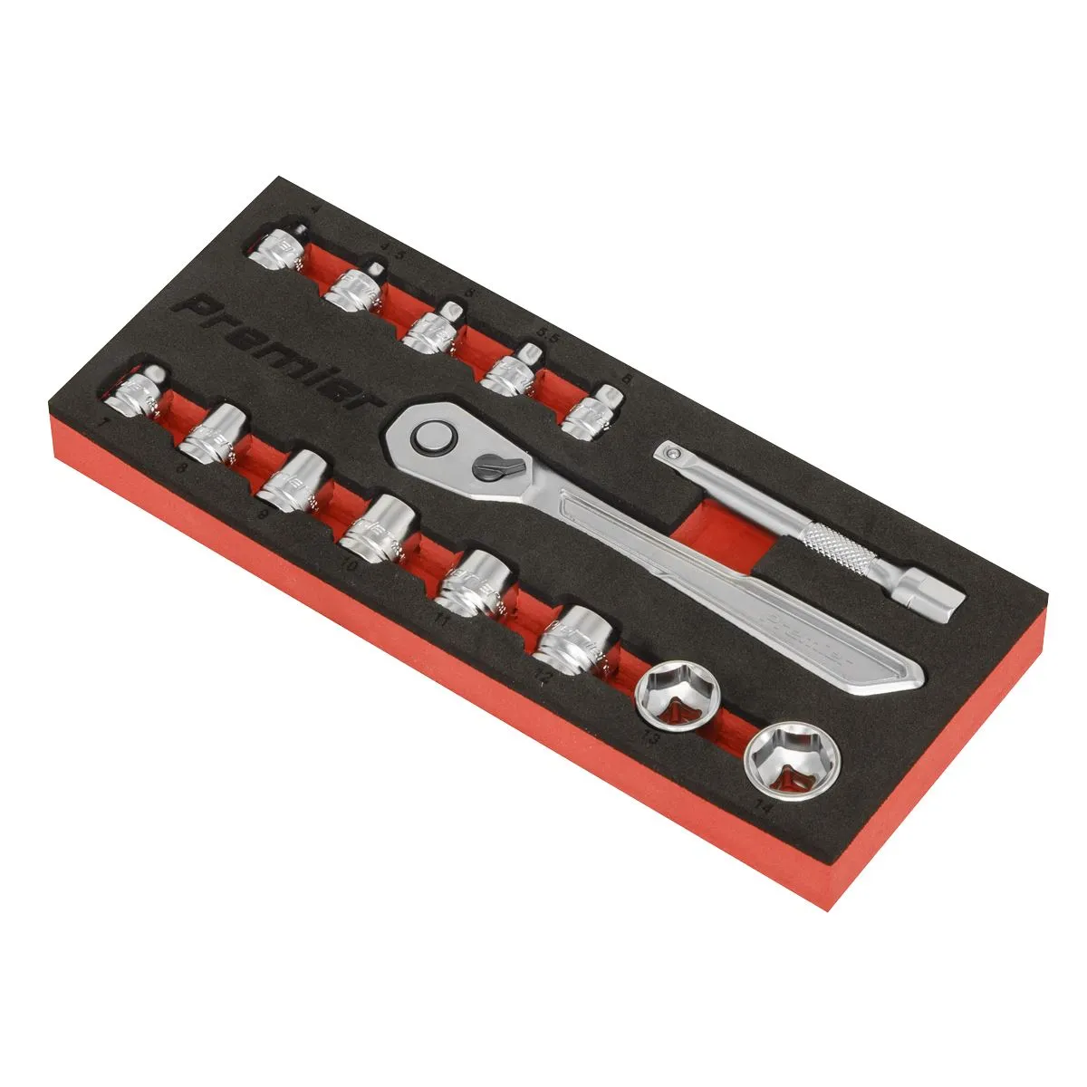 Sealey Premier Low Profile Socket Set 15 Piece 1/4" Drive Metric 4-14mm in EVA Foam