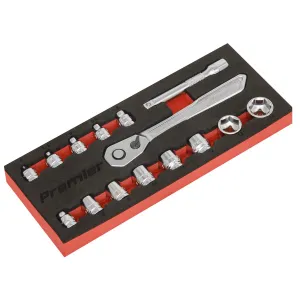Sealey Premier Low Profile Socket Set 15 Piece 1/4" Drive Metric 4-14mm in EVA Foam