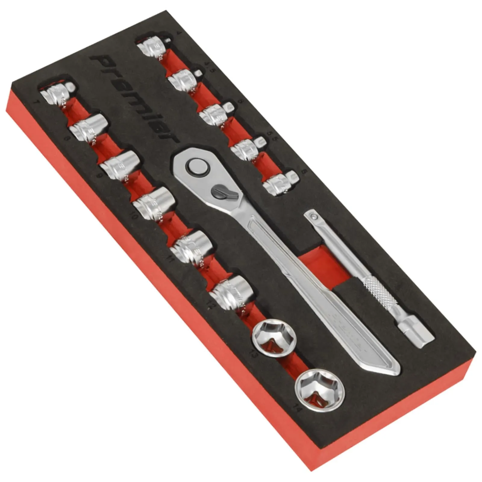 Sealey Premier Low Profile Socket Set 15 Piece 1/4" Drive Metric 4-14mm in EVA Foam