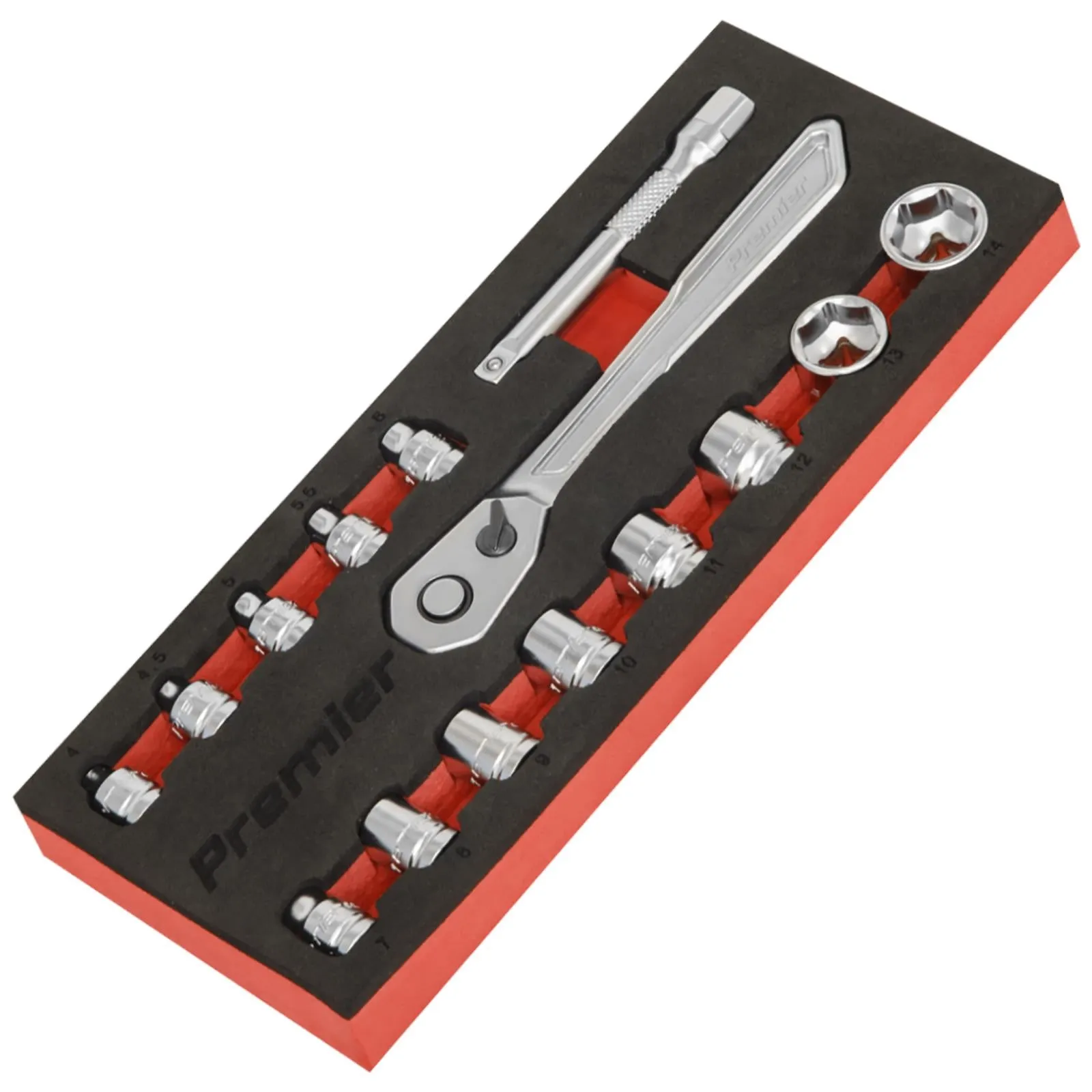 Sealey Premier Low Profile Socket Set 15 Piece 1/4" Drive Metric 4-14mm in EVA Foam