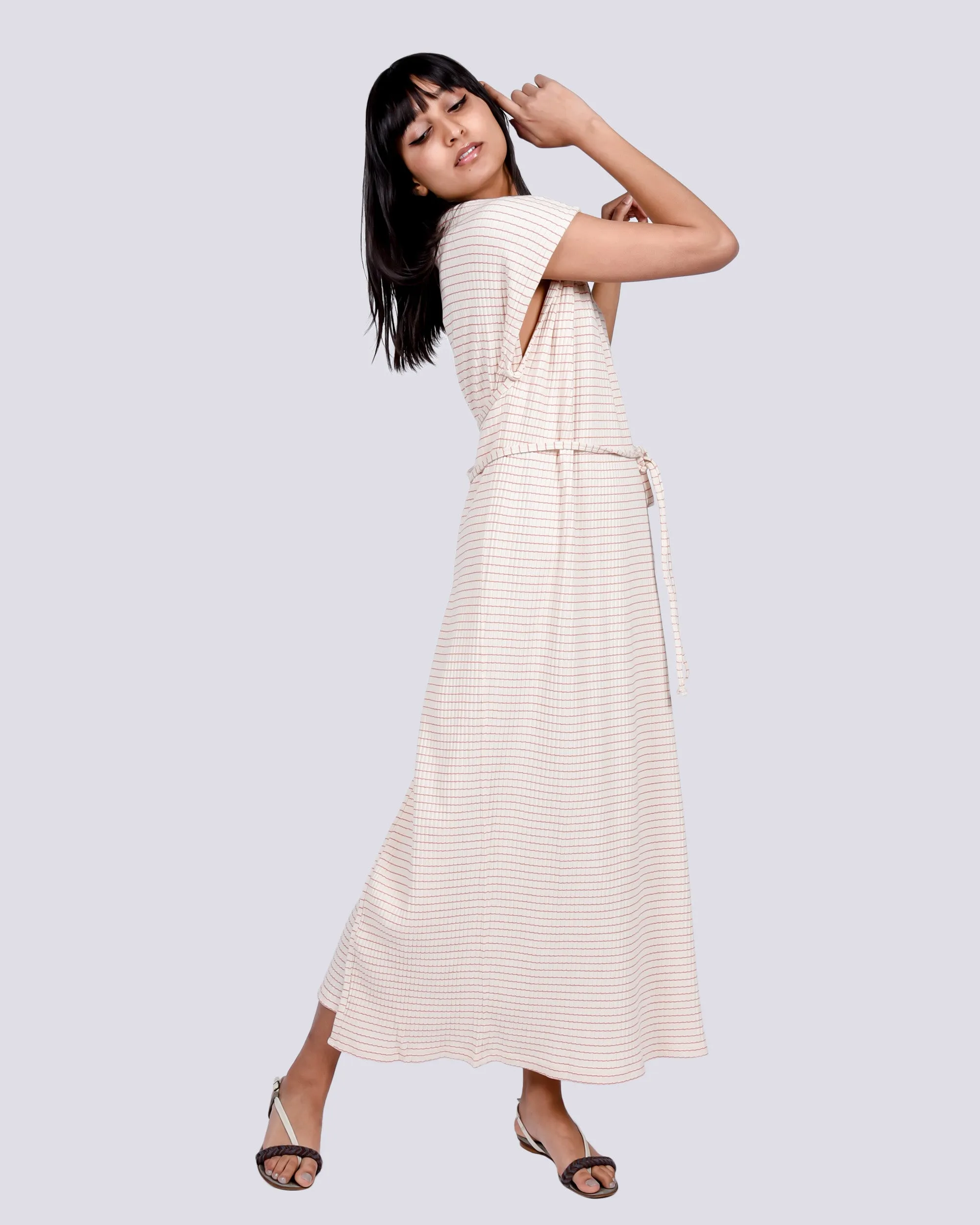 Shaw kaftan sleeveless dress in red & white stripe