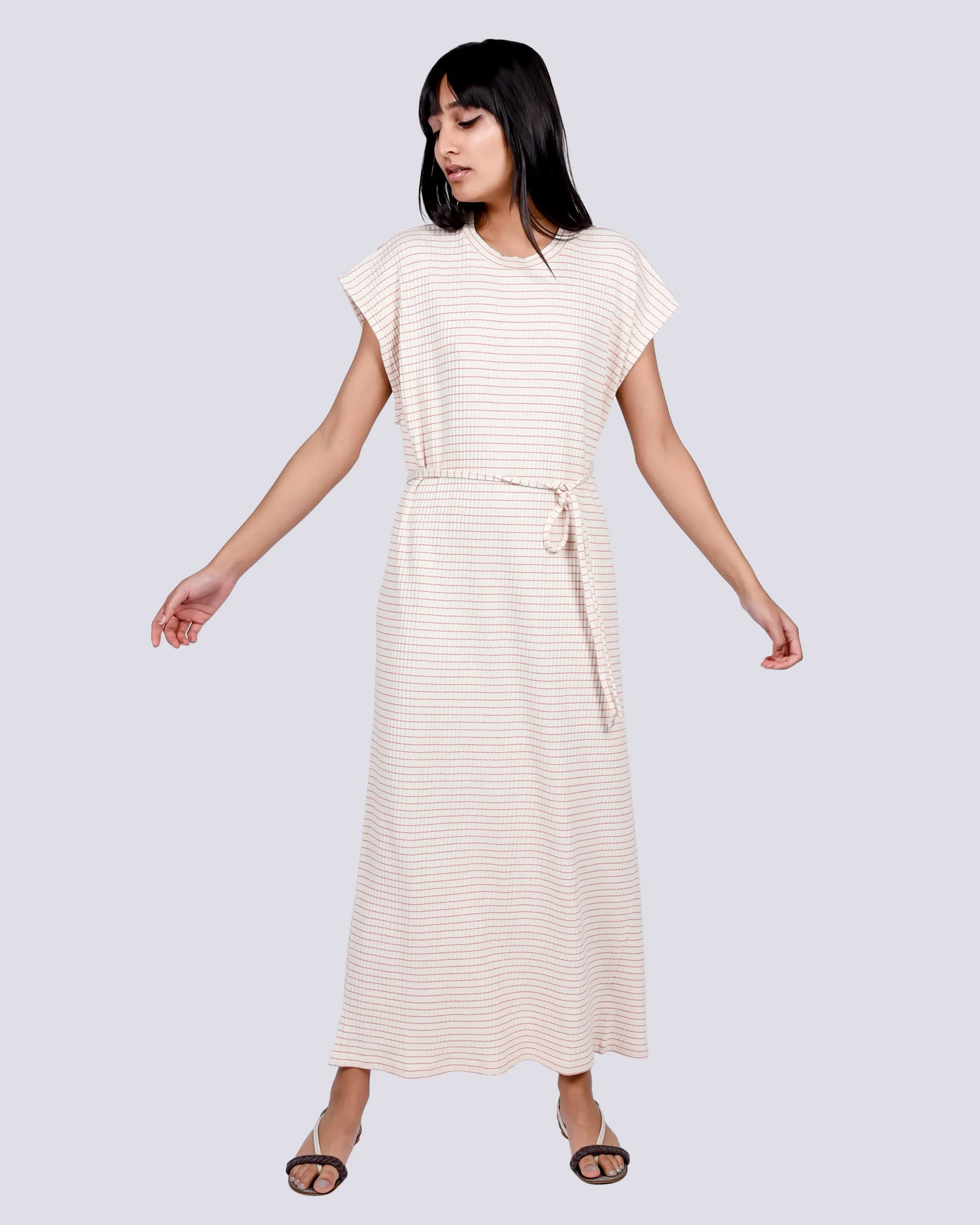 Shaw kaftan sleeveless dress in red & white stripe